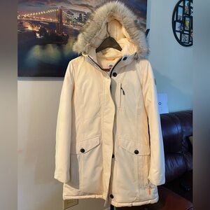Timberland Women's Cream Ski Jacket with Faux Fur Hood SIZE S/P